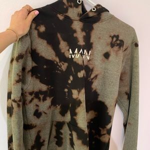 one of a kind bleach tie dyed “MAN” hoodie!!